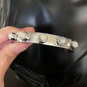 Baublebar silver tone marble studded cuff bracelet